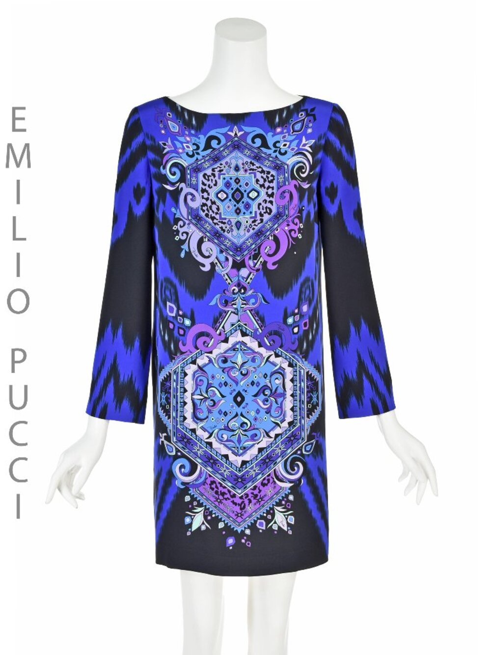 EMILIO PUCCI by PETER DUNDAS Blue & Black Silk Mini Shift Dress c.2012, SZ 8